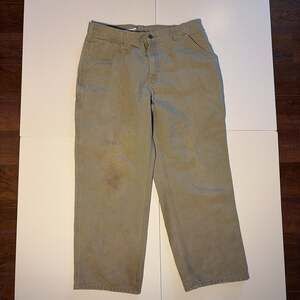 Vintage Carhartt Faded Canvas Carpenter Work Pants Tan 36x30